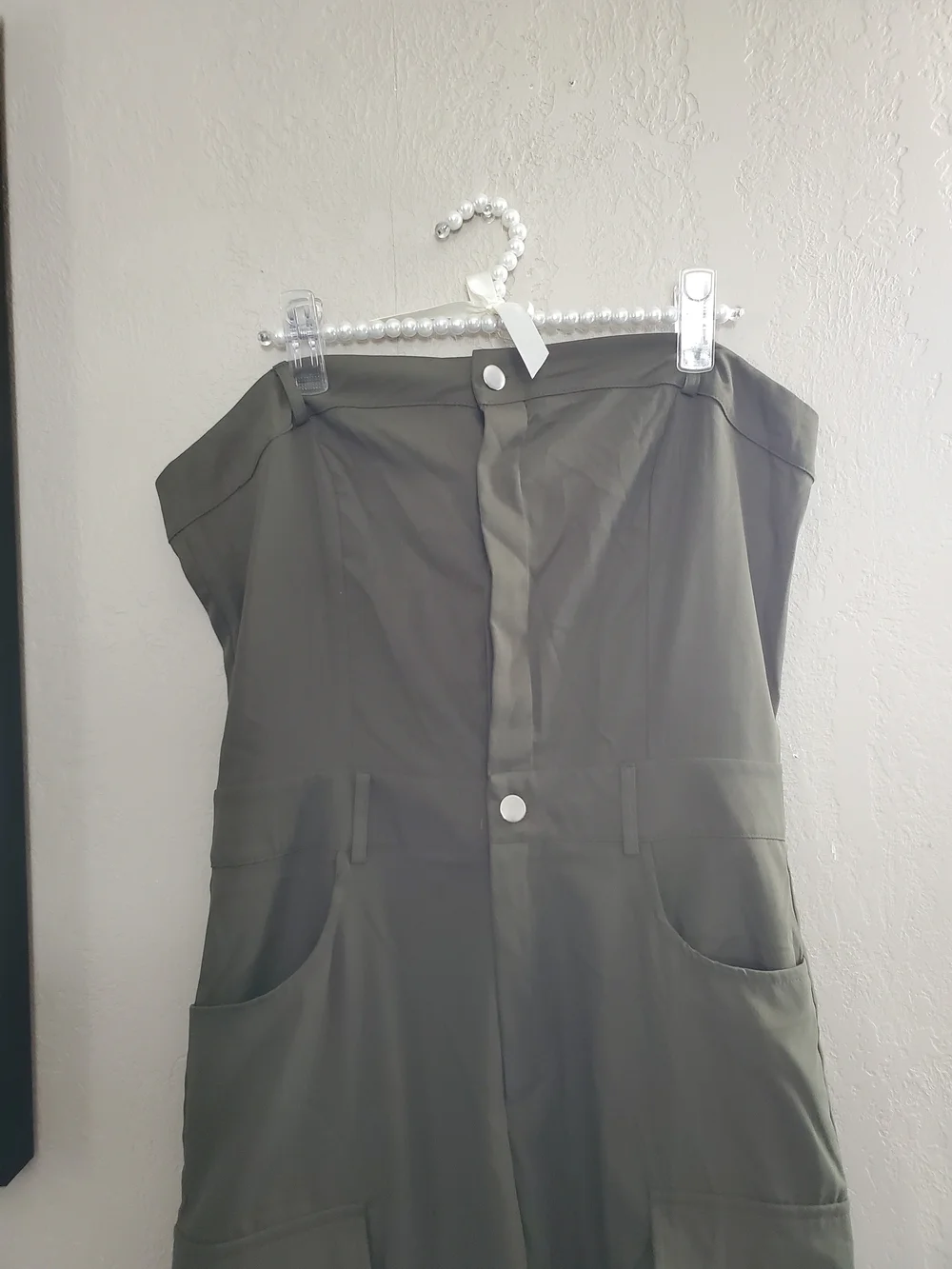 Strapless Olive Green Cargo Jumpsuit for Women - Picture 4 of 7